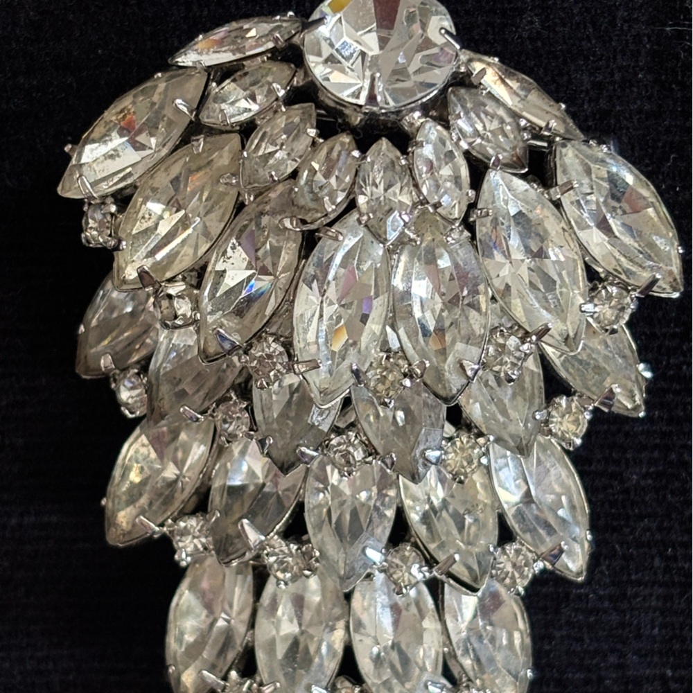 Vintage Elegant Cascading Silver Crystal Brooch